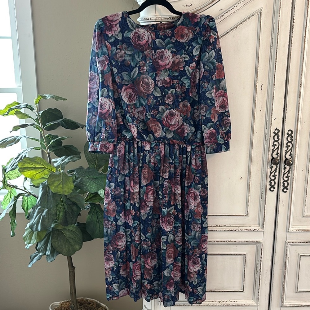 1980s Vintage California Looks Women's Floral Pleated Dress Size 12 *Read